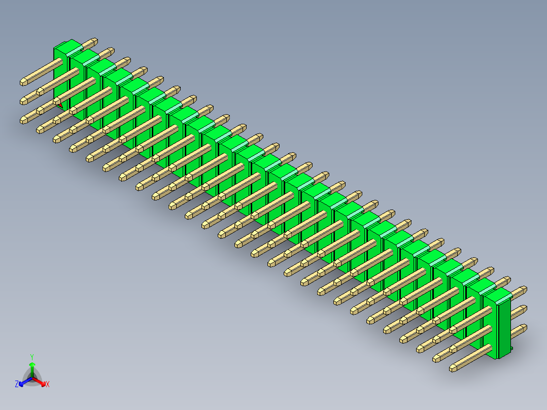 彩色公头100mil（2.54mm）系列-DS1021_green_3x27p_100mil_Type1_rev1.0正等轴测图