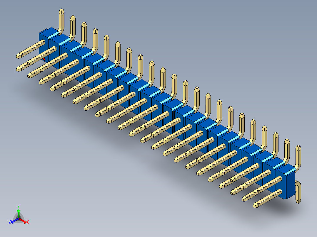 彩色公排针 100mil 2.54mm 系列-DS1022_blue_44p_100mil_TypeSMT_rev1.0正等轴测图