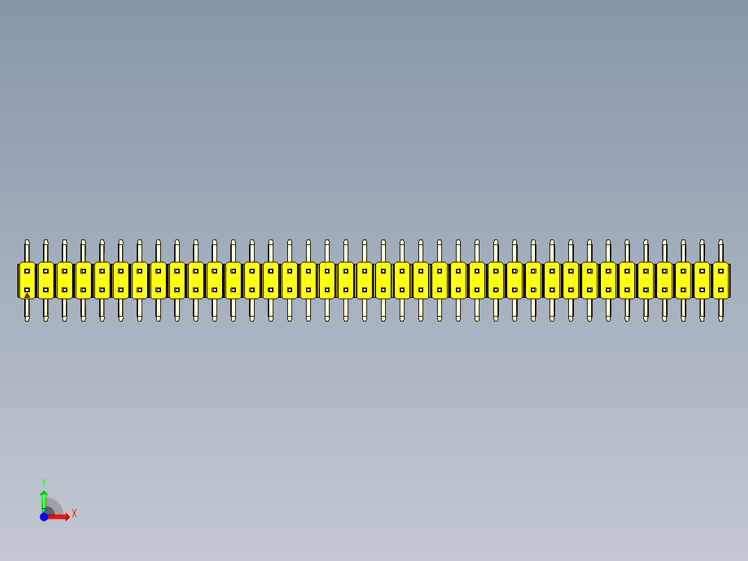 彩色公排针 100mil 2.54mm 系列-DS1022_yellow_76p_100mil_TypeSMT_rev1.0前视图