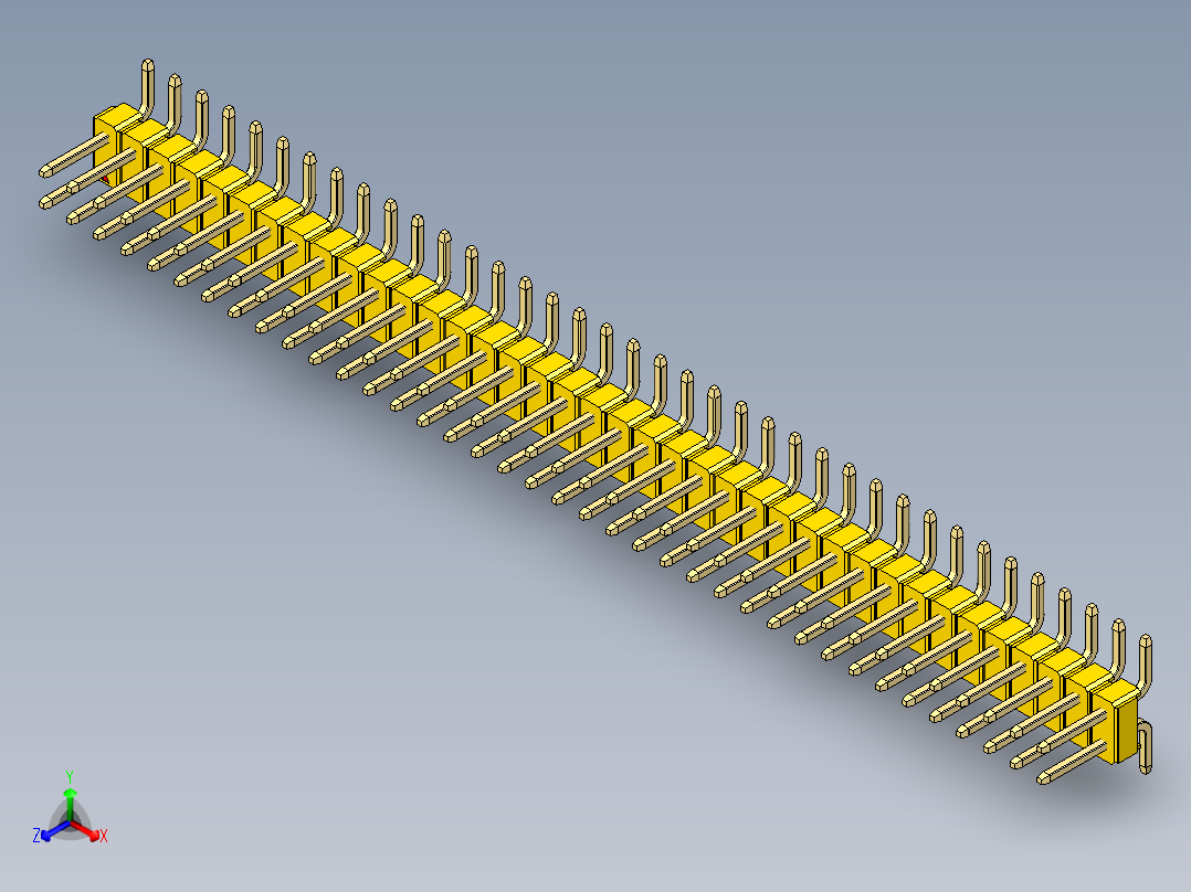 彩色公排针 100mil 2.54mm 系列-DS1022_yellow_76p_100mil_TypeSMT_rev1.0正等轴测图