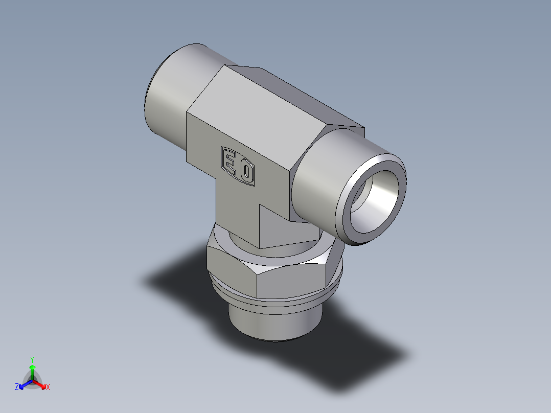 卡套式工业通用硬管接头EO_Adjustable_locknut_branch_tee_TEE10SROMDCF正等轴测图