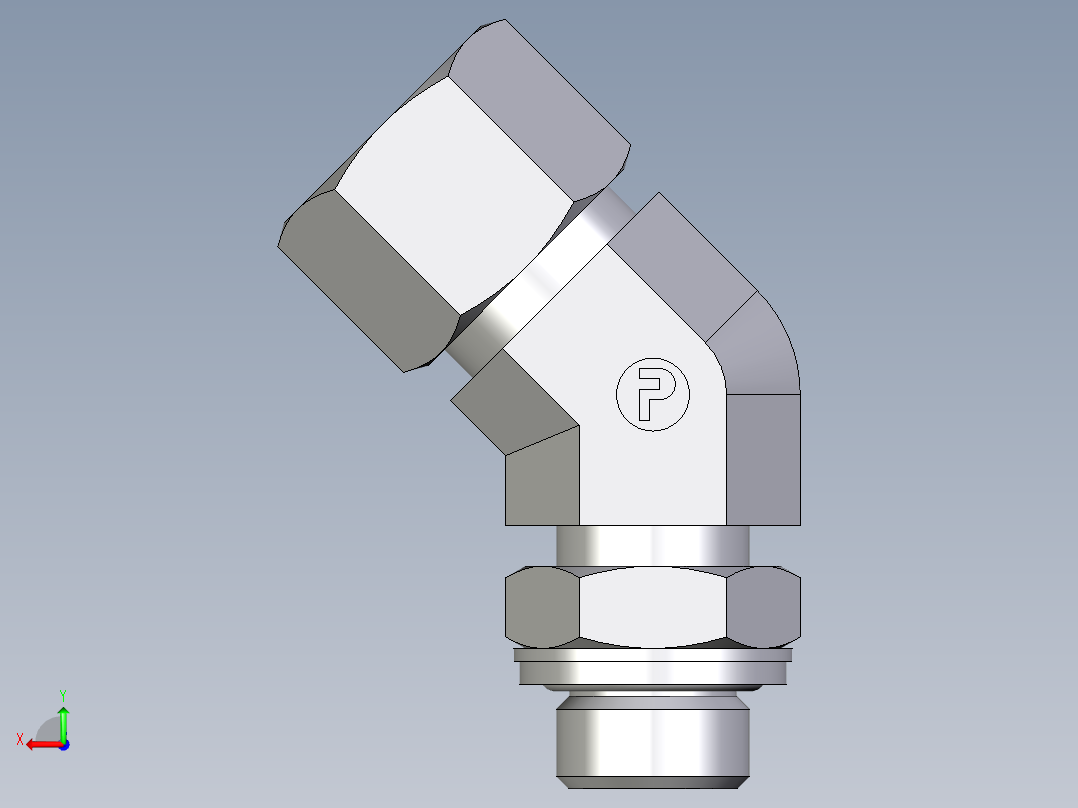 卡套式工业通用硬管接头EO_Adjustable_locknut_45_deg_elbow_VEE12ZSRCF后视图