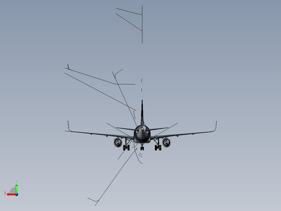 F 空客A320飞机 鲨鱼鳍翼尖小翼 起落架 3D建模 后视图