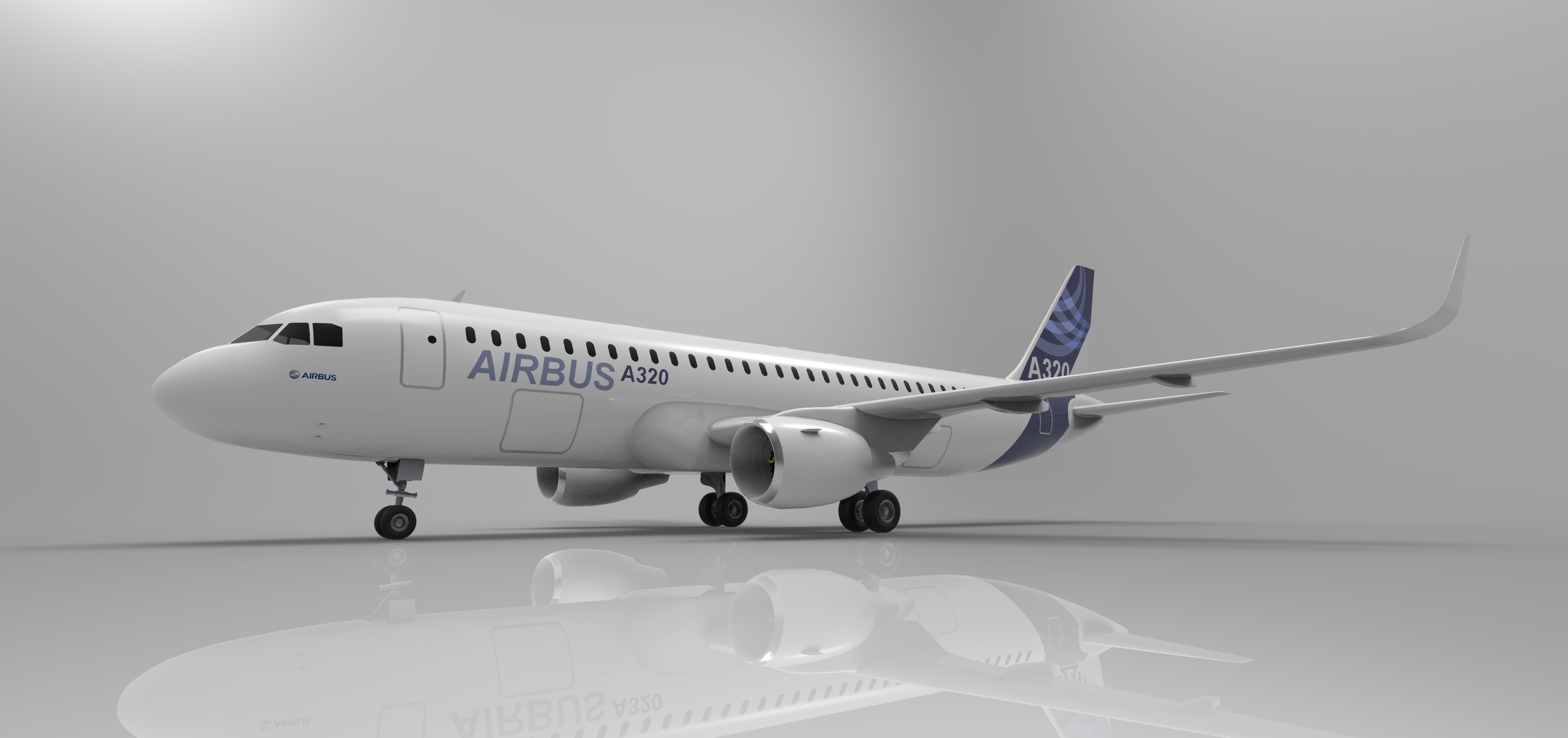 F 空客A320飞机 鲨鱼鳍翼尖小翼 起落架 3D建模 