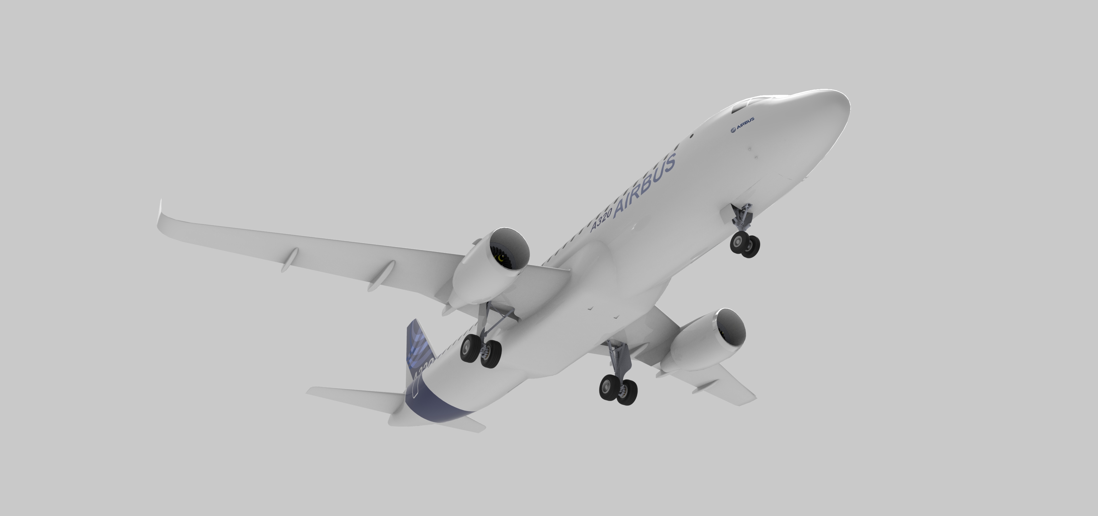 F 空客A320飞机 鲨鱼鳍翼尖小翼 起落架 3D建模 