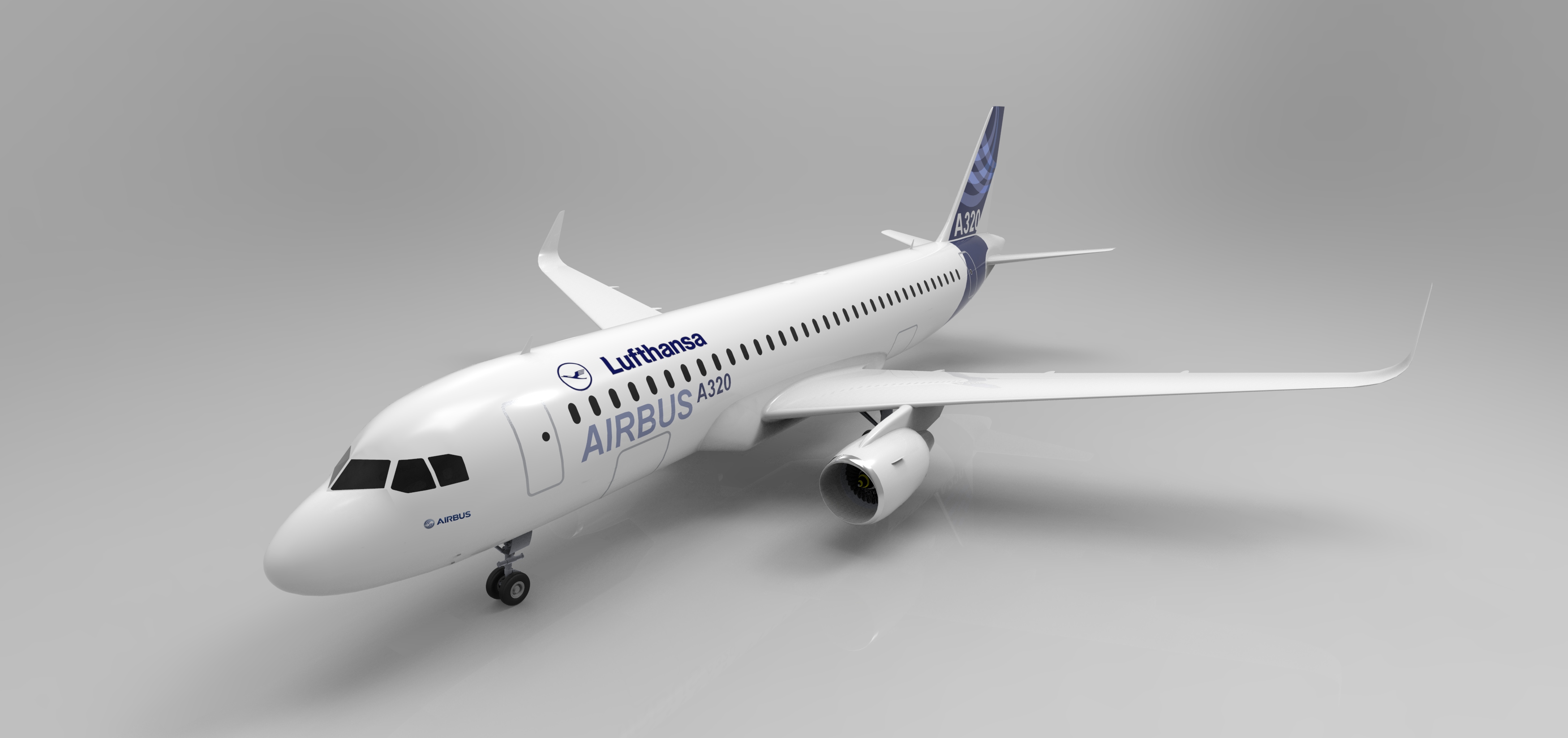 F 空客A320飞机 鲨鱼鳍翼尖小翼 起落架 3D建模 