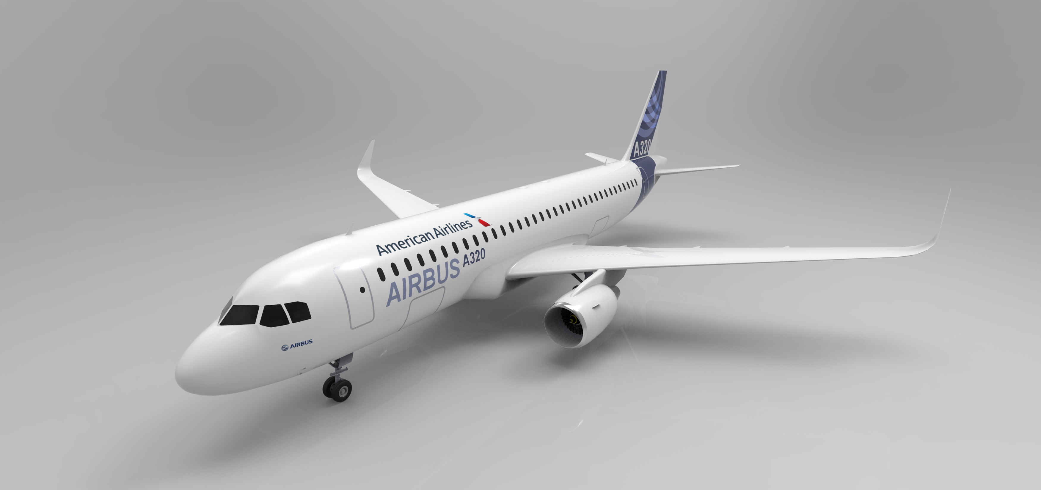 F 空客A320飞机 鲨鱼鳍翼尖小翼 起落架 3D建模 