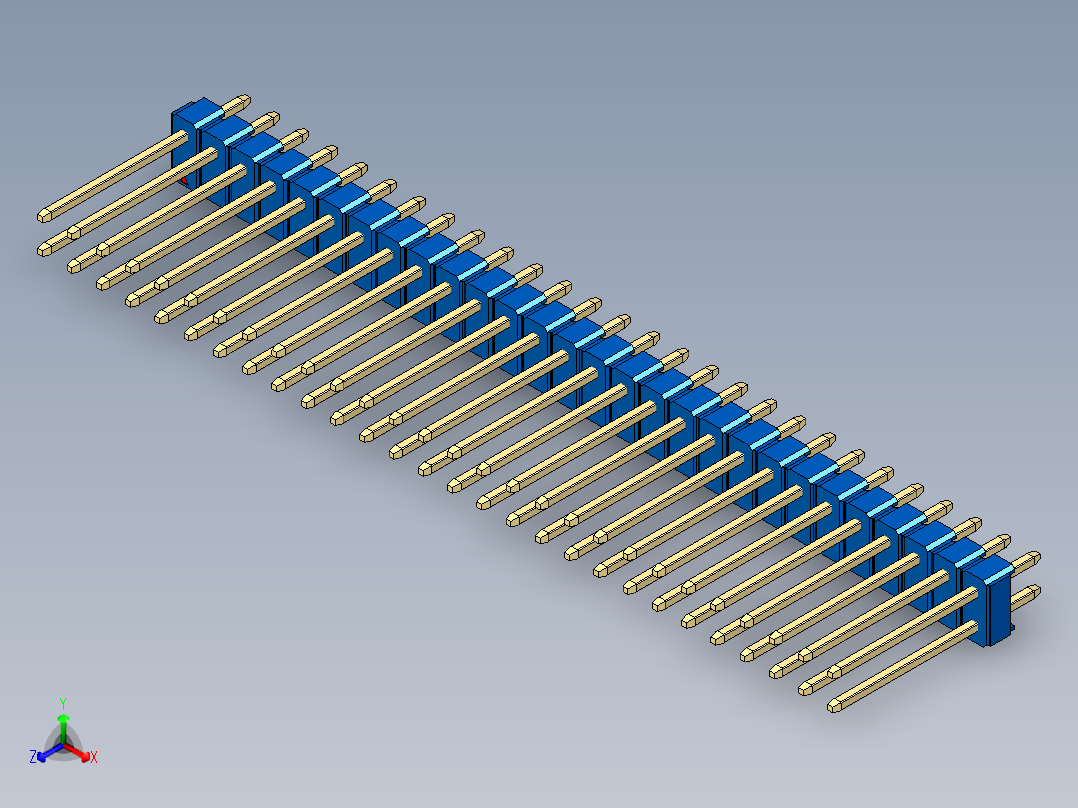 彩色公头100mil（2.54mm）系列-DS1021_blue_2x28p_100mil_Type5_rev1.0正等轴测图
