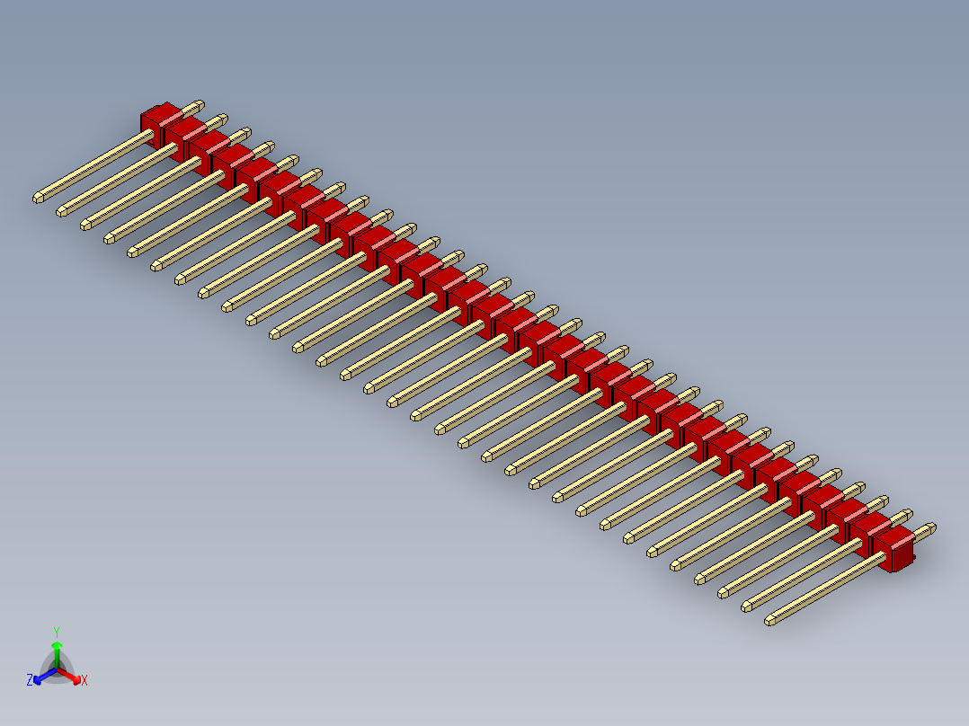 彩色公头100mil（2.54mm）系列-DS1021_red_1x32p_100mil_Type5_rev1.0正等轴测图