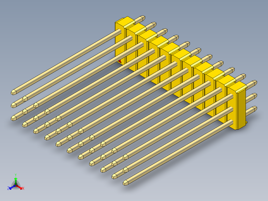 彩色公头100mil（2.54mm）系列-DS1021_yellow_3x11p_100mil_Type43_rev1.0正等轴测图