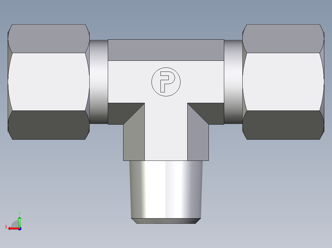 卡套式工业通用硬管接头EO_Male_stud_run_tee_TE10LR71后视图