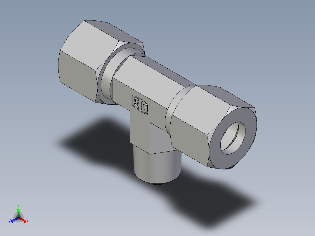 卡套式工业通用硬管接头EO_Male_stud_run_tee_TE10LR71正等轴测图
