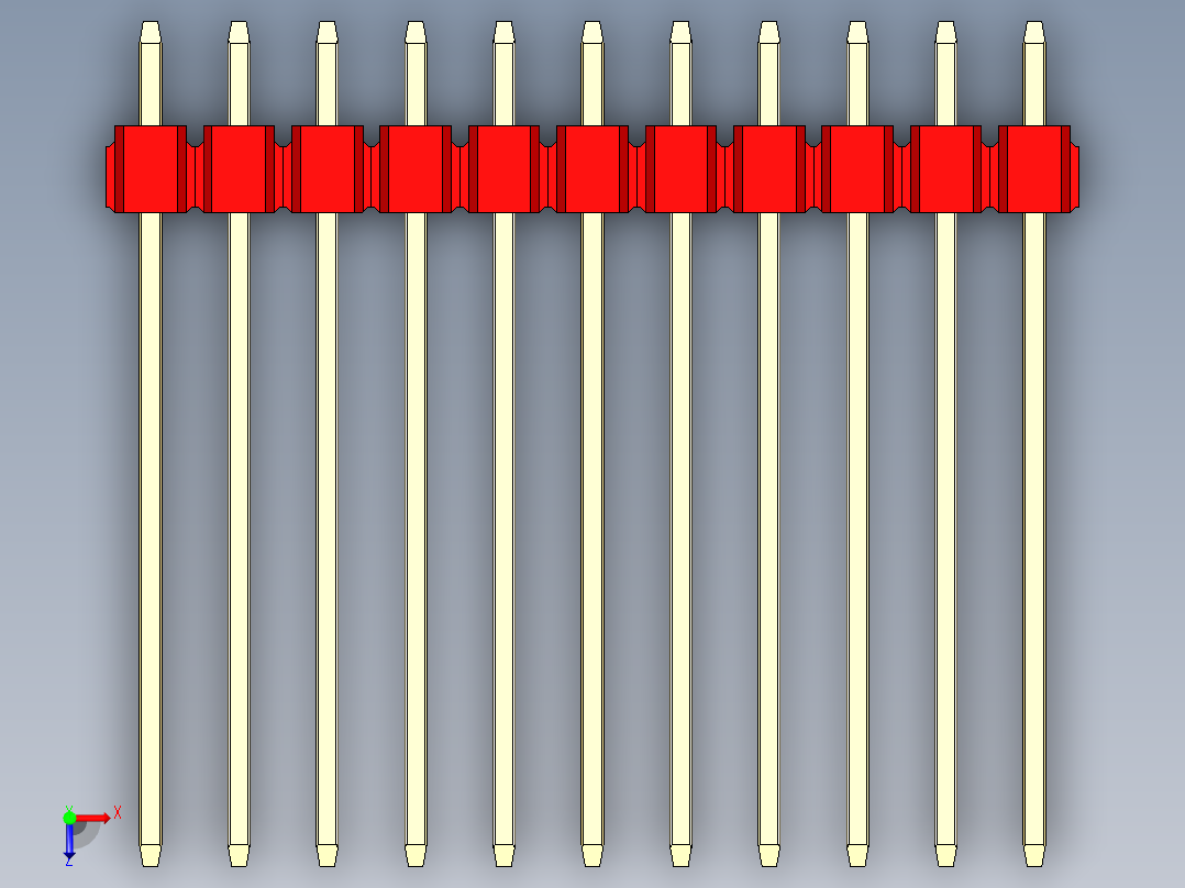 彩色公头100mil（2.54mm）系列-DS1021_red_3x11p_100mil_Type19_rev1.0俯视图