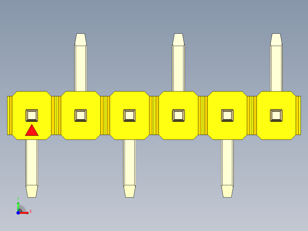 彩色公排针 100mil 2.54mm 系列-DS1022_yellow_06p_100mil_Type_SMT_R2_rev1.0前视图