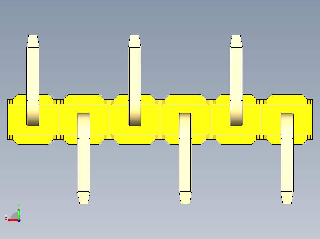 彩色公排针 100mil 2.54mm 系列-DS1022_yellow_06p_100mil_Type_SMT_R2_rev1.0后视图