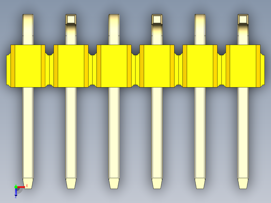 彩色公排针 100mil 2.54mm 系列-DS1022_yellow_06p_100mil_Type_SMT_R2_rev1.0俯视图