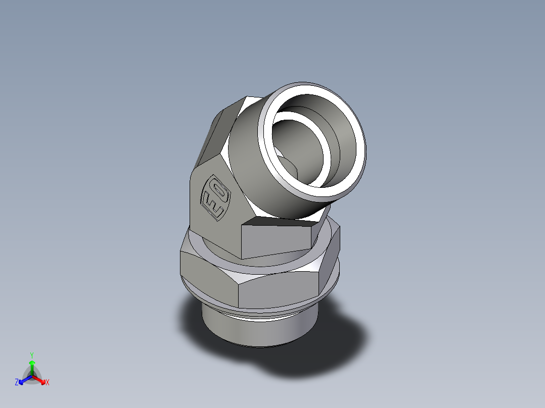 卡套式工业通用硬管接头EO_Adjustable_locknut_45_deg_elbow_VEE25SROMDCF正等轴测图