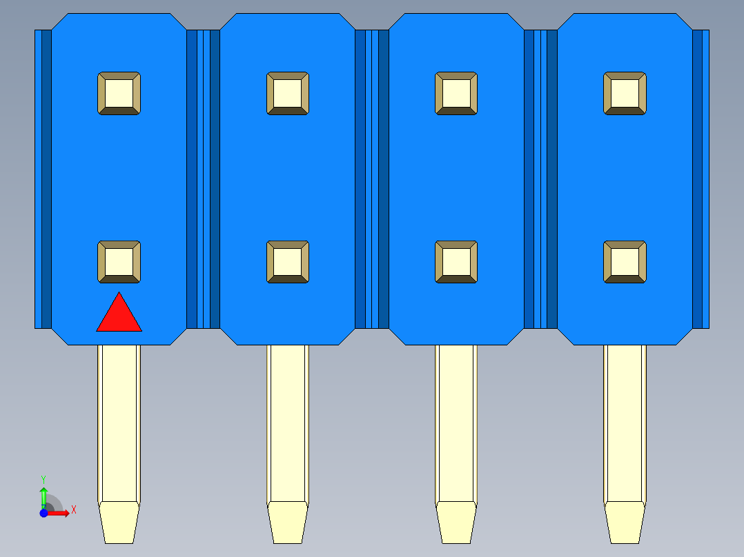 彩色公排针 100mil 2.54mm 系列-DS1022_blue_2x04p_100mil_TypeD_rev1.0前视图