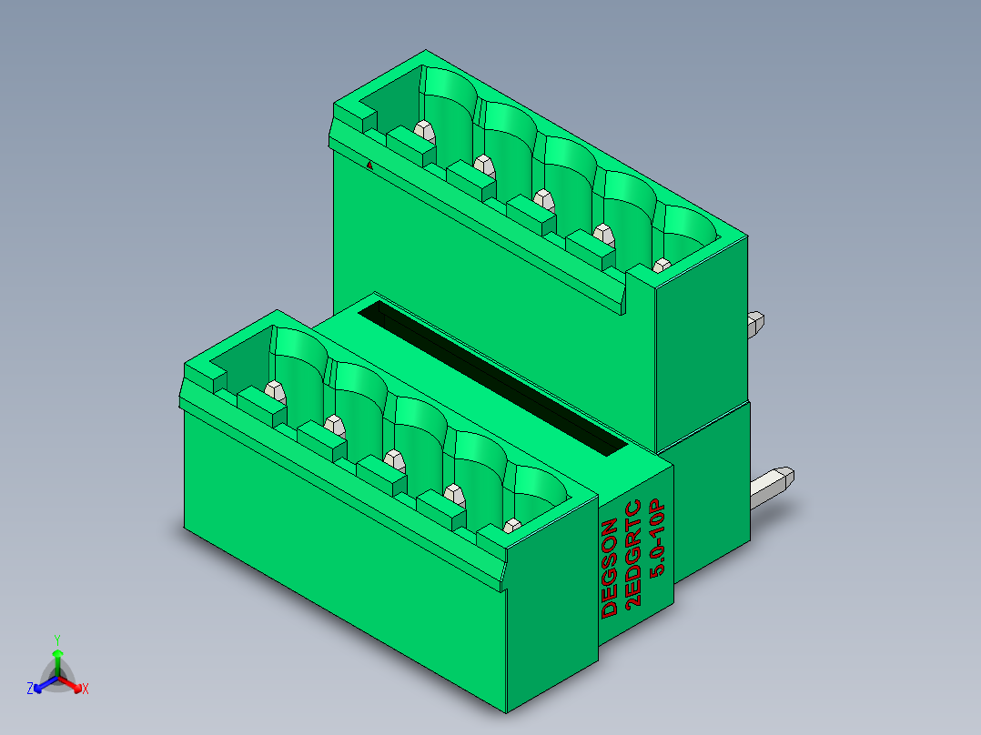 DEGSON 2EDG 系列 5.0mm 可插拔接线端子组-2EDGRTC-5.0-10P-14-00AH正等轴测图