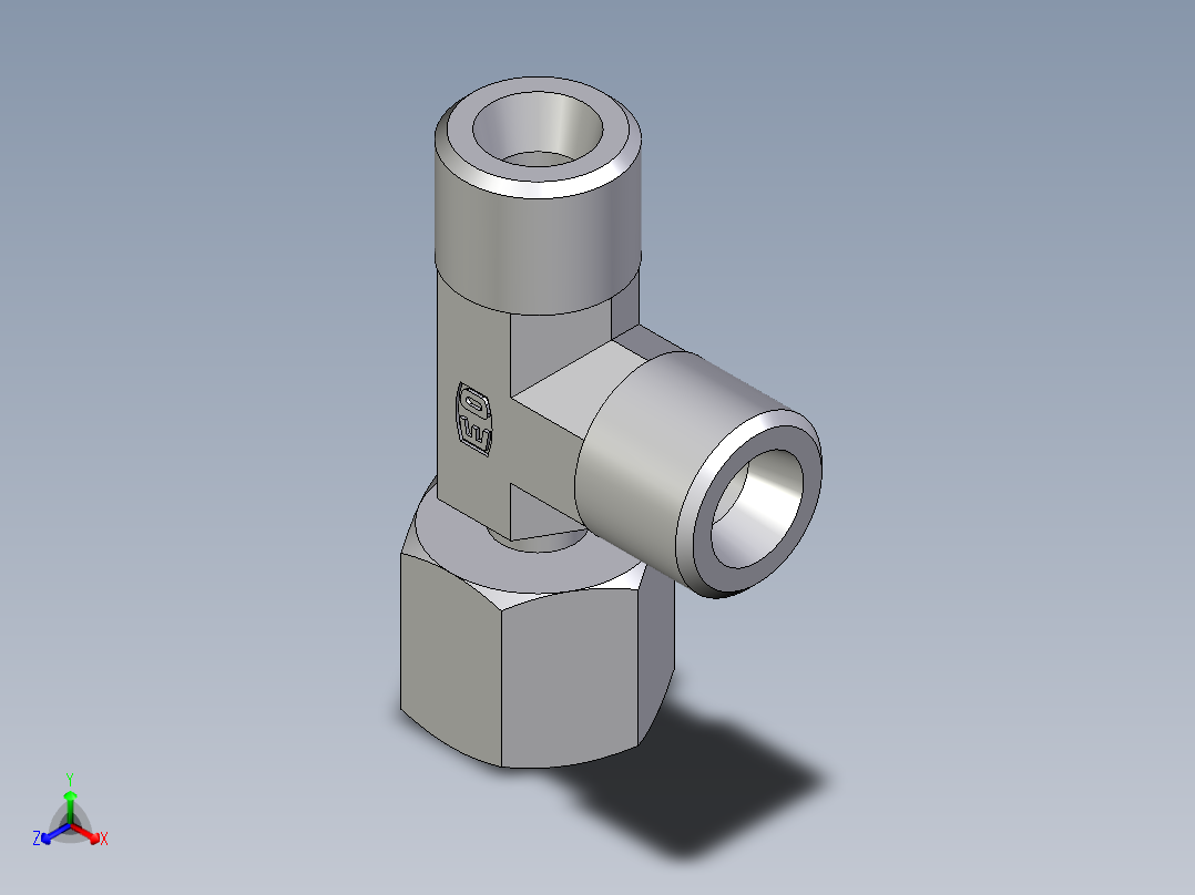 卡套式工业通用硬管接头EO_Standpipe_run_tee_EVL08SOMD71正等轴测图
