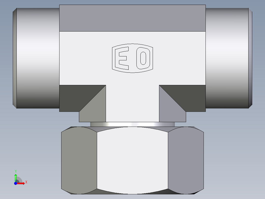 卡套式工业通用硬管接头EO_Swivel_nut_branch_tee_ET18LOMDCF前视图