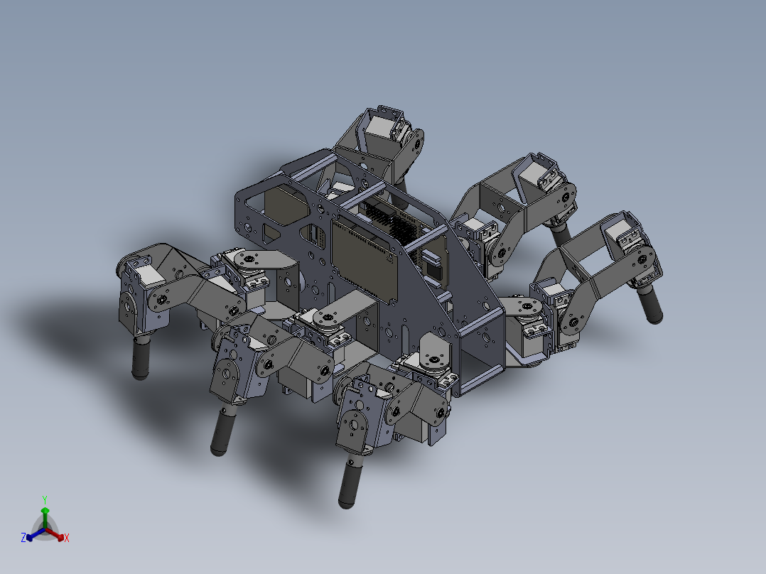 六足仿生机器人3d图 仿生六足爬行蜘蛛机器人sw运动仿真3d模型正等轴测图
