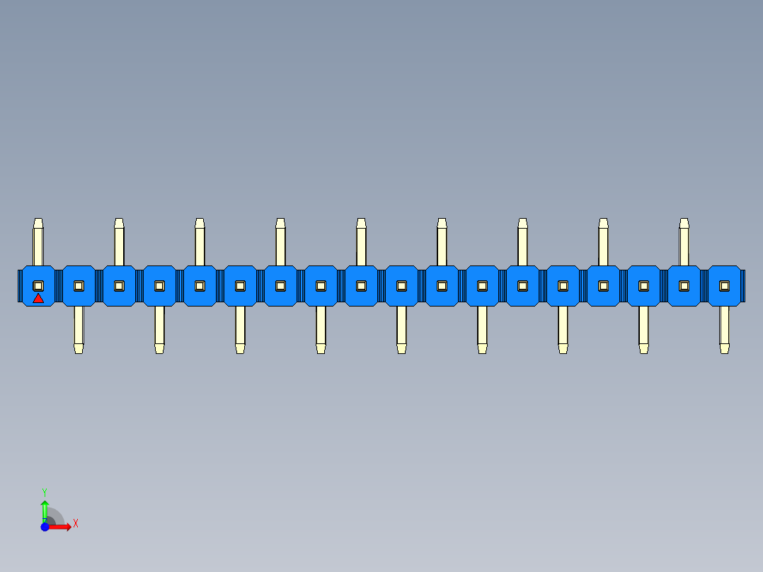 彩色公排针 100mil 2.54mm 系列-DS1022_blue_18p_100mil_Type_SMT_R1_rev1.0前视图