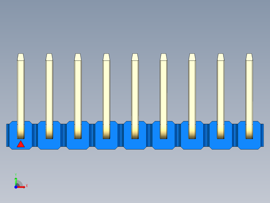 彩色公排针 100mil 2.54mm 系列-DS1022_blue_09p_100mil_TypeU_rev1.0前视图