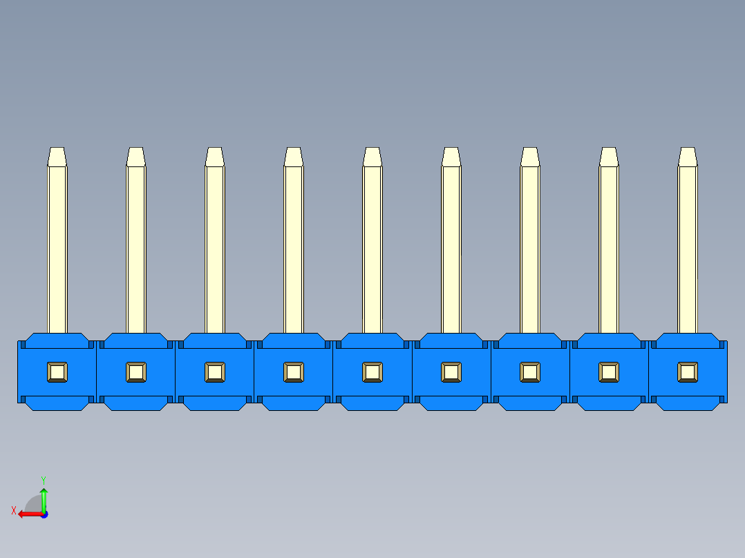 彩色公排针 100mil 2.54mm 系列-DS1022_blue_09p_100mil_TypeU_rev1.0后视图
