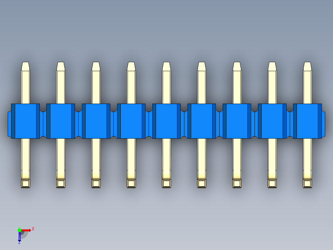 彩色公排针 100mil 2.54mm 系列-DS1022_blue_09p_100mil_TypeU_rev1.0俯视图