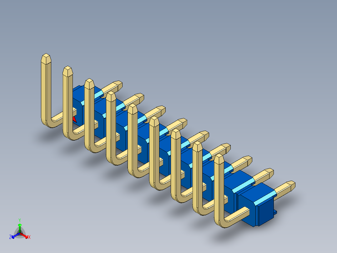 彩色公排针 100mil 2.54mm 系列-DS1022_blue_09p_100mil_TypeU_rev1.0正等轴测图