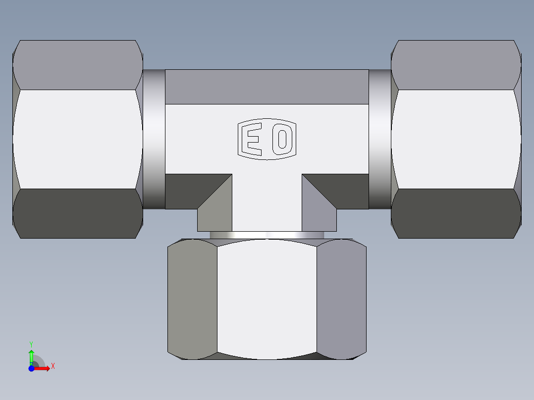 卡套式工业通用硬管接头EO_Swivel_nut_branch_tee_ET14ZSCF前视图