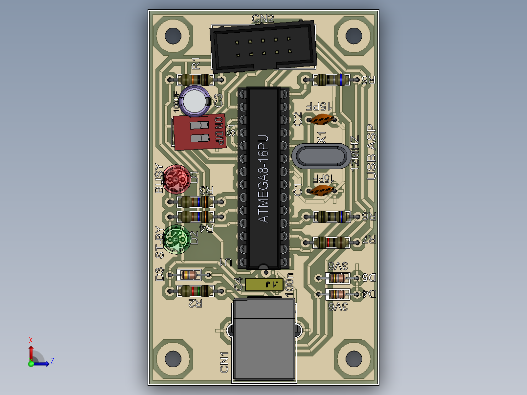 电路板pcb-usb-asp 11 STP IGS俯视图