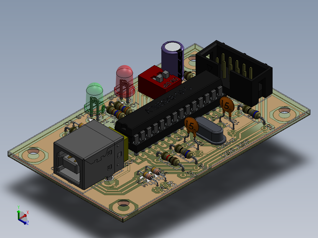 电路板pcb-usb-asp 11 STP IGS正等轴测图