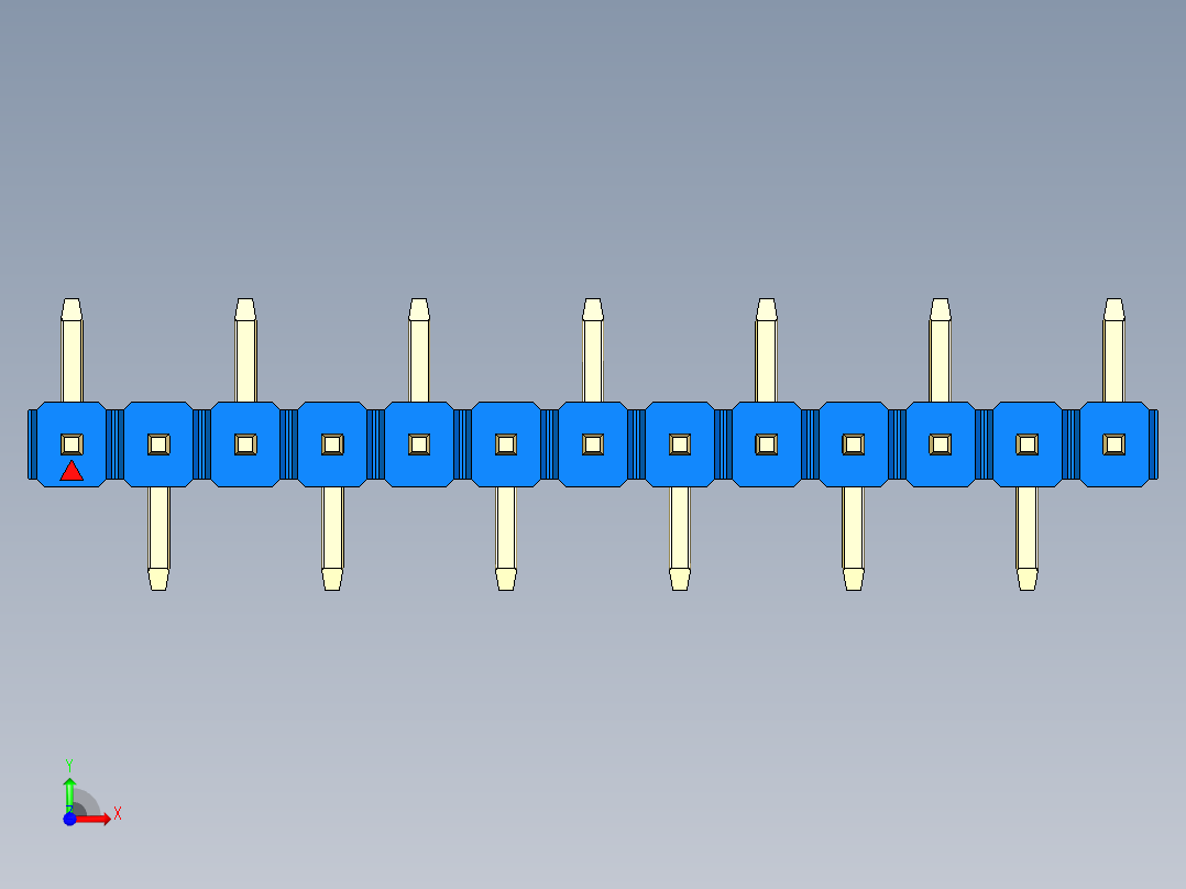 彩色公排针 100mil 2.54mm 系列-DS1022_blue_13p_100mil_Type_SMT_R1_rev1.0前视图