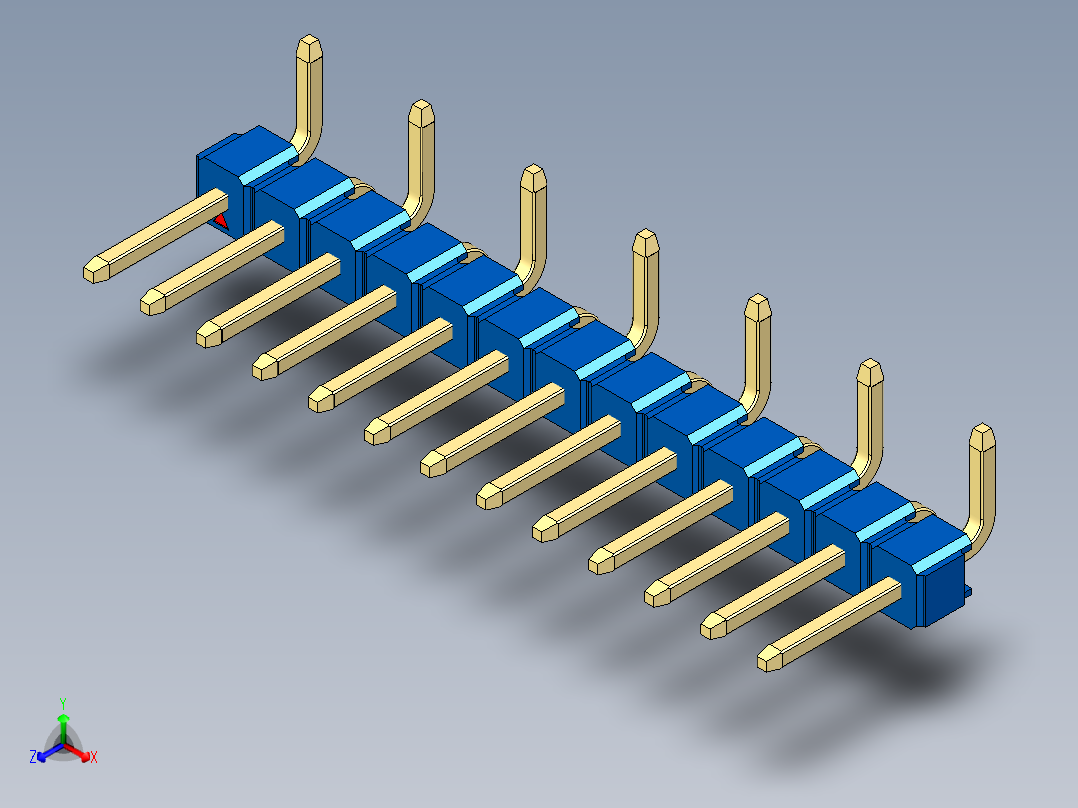 彩色公排针 100mil 2.54mm 系列-DS1022_blue_13p_100mil_Type_SMT_R1_rev1.0正等轴测图