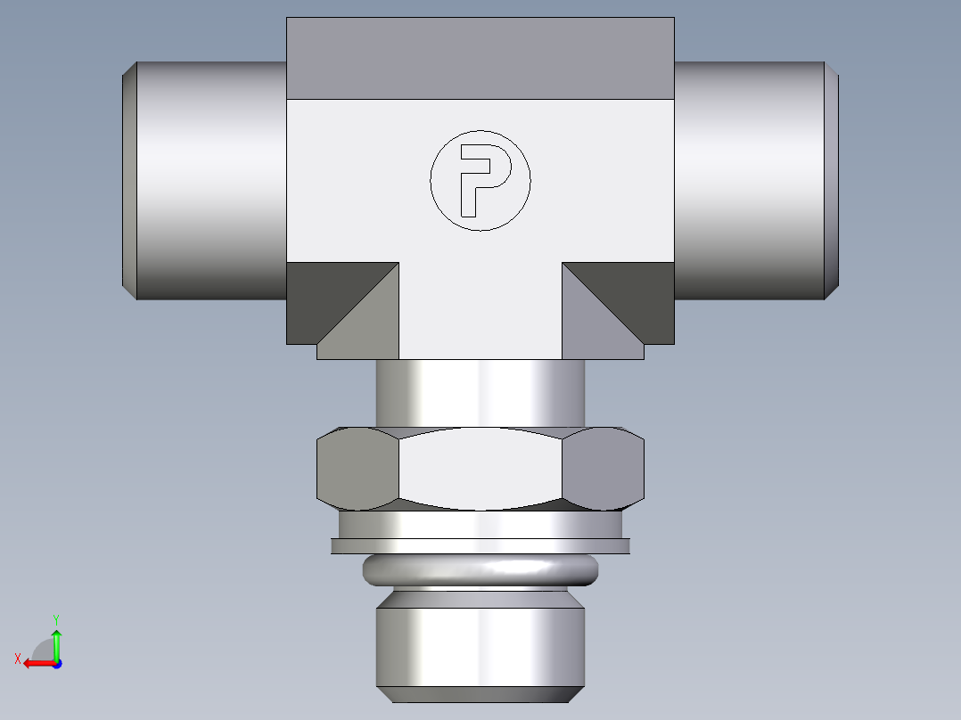 卡套式工业通用硬管接头EO_Adjustable_locknut_branch_tee_TEE10LMOROMDCF后视图