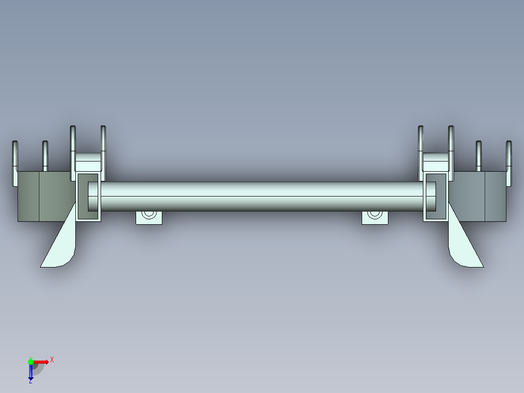 车钢板弹簧机构3d图纸+总装配cad货车底板钢结构弹簧悬架3d模型俯视图