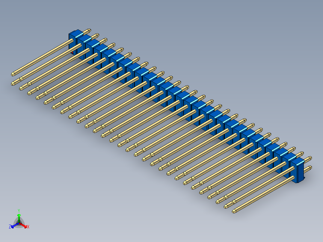 彩色公头100mil（2.54mm）系列-DS1021_blue_2x28p_100mil_Type19_rev1.0正等轴测图