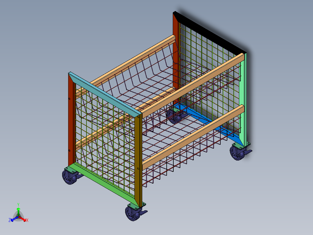 围栏搬运周转拣货车正等轴测图