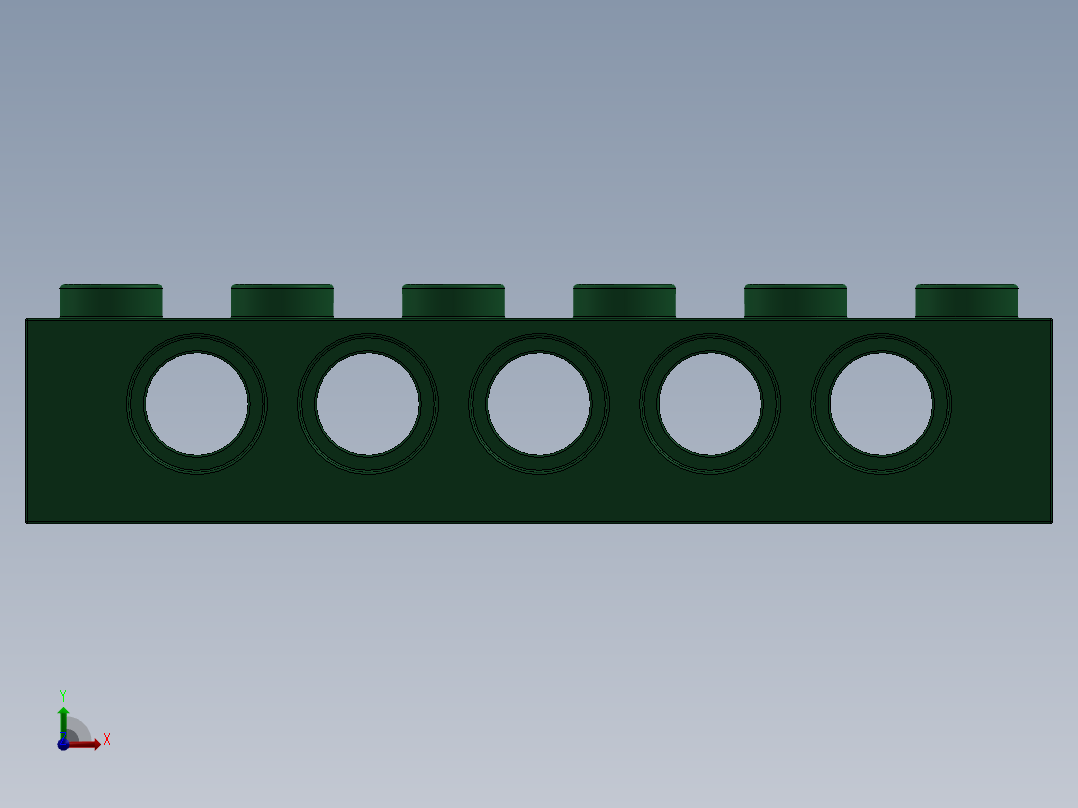 乐高机械组积木（横梁）-4200558 - 3894 Dark Green Technic Brick 1 x 6 with Holes前视图