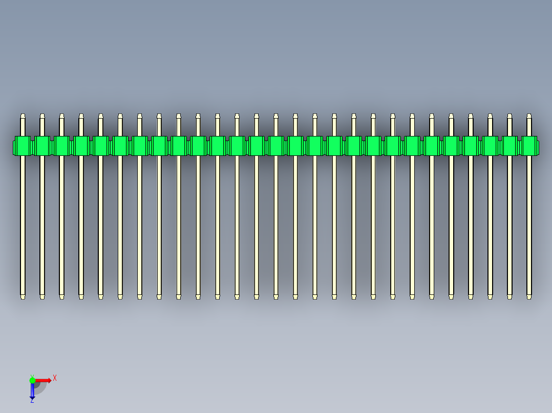 彩色公头100mil（2.54mm）系列-DS1021_green_3x27p_100mil_Type19_rev1.0俯视图