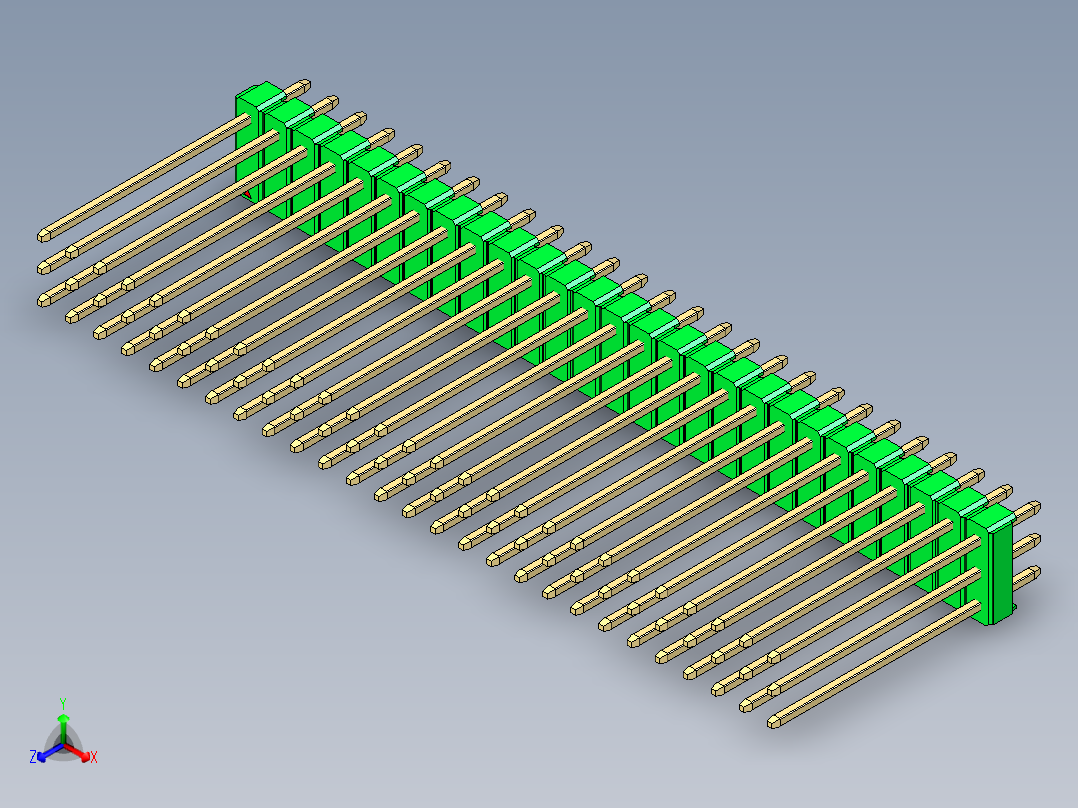 彩色公头100mil（2.54mm）系列-DS1021_green_3x27p_100mil_Type19_rev1.0正等轴测图