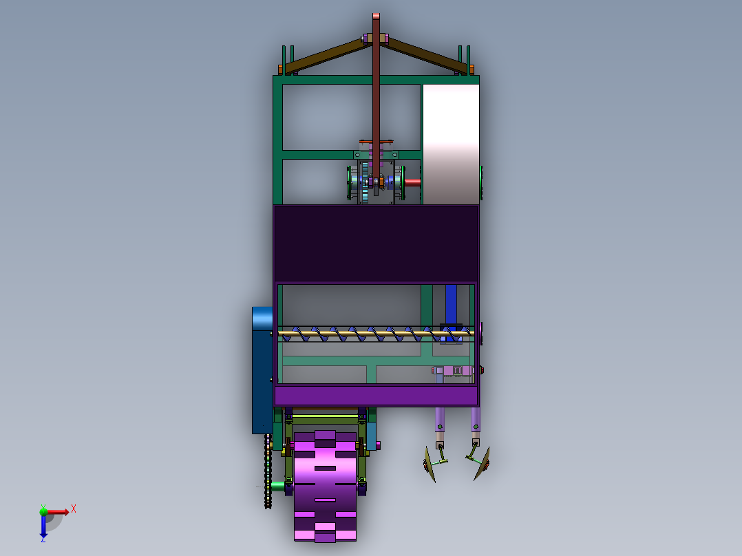 果园开沟施肥机的设计【三维SolidWorks】俯视图