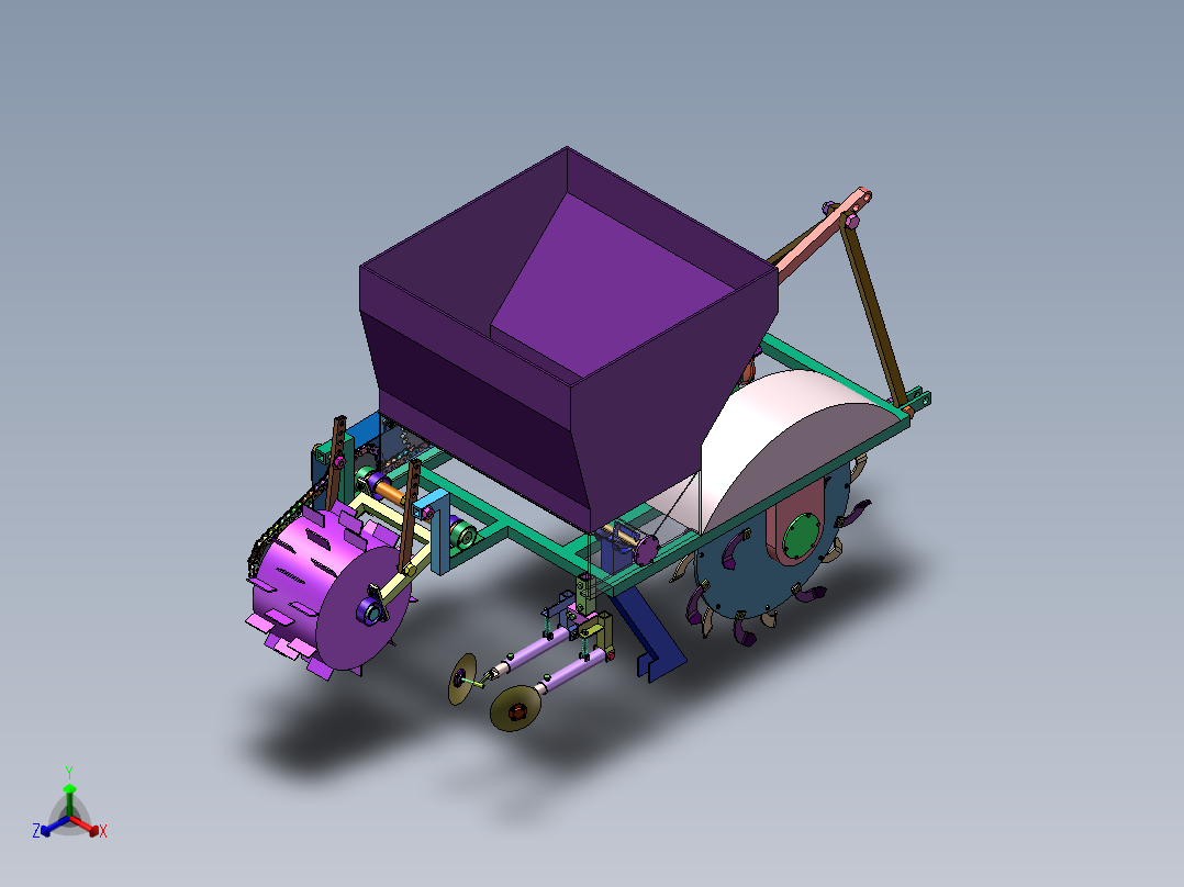 果园开沟施肥机的设计【三维SolidWorks】正等轴测图