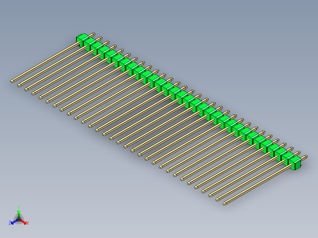 彩色公头100mil（2.54mm）系列-DS1021_green_1x31p_100mil_Type43_rev1.0正等轴测图