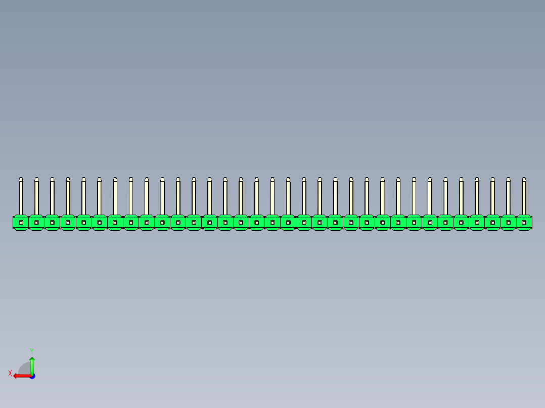 彩色公排针 100mil 2.54mm 系列-DS1022_green_33p_100mil_TypeU_rev1.0后视图