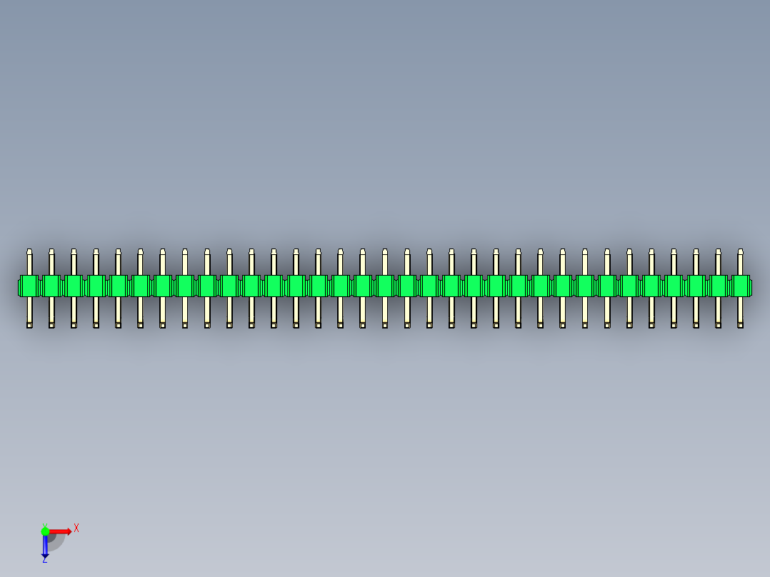 彩色公排针 100mil 2.54mm 系列-DS1022_green_33p_100mil_TypeU_rev1.0俯视图