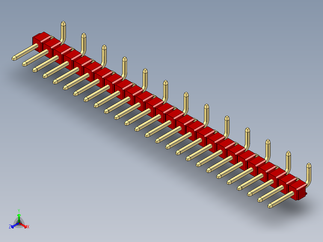 彩色公排针 100mil 2.54mm 系列-DS1022_red_26p_100mil_Type_SMT_R2_rev1.0正等轴测图