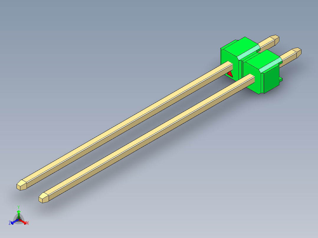 彩色公头100mil（2.54mm）系列-DS1021_green_1x02p_100mil_Type43_rev1.0正等轴测图